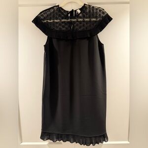Sandro Paris Black Lace Yoke Cap Sleeve Shift Dress